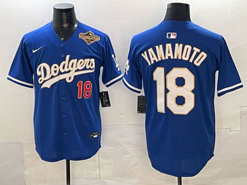 Men Los Angeles Dodgers #18 Yamamoto Blue Gold Game 2026 Nike MLB Jersey 0015->los angeles dodgers->MLB Jersey